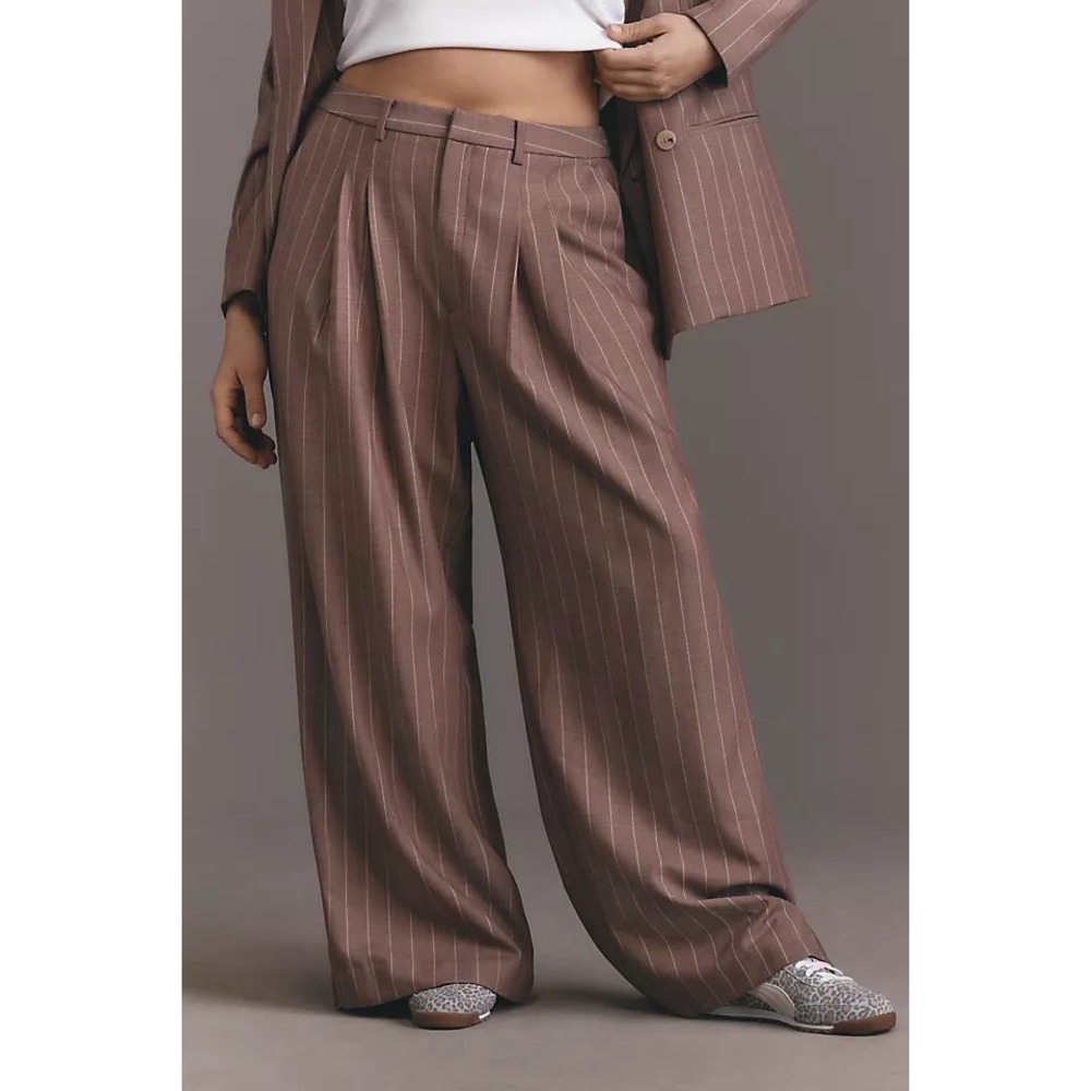 Maeve Avery Pleated Wide Leg Trousers Brown Pinstripe High Rise Pants Size 1X